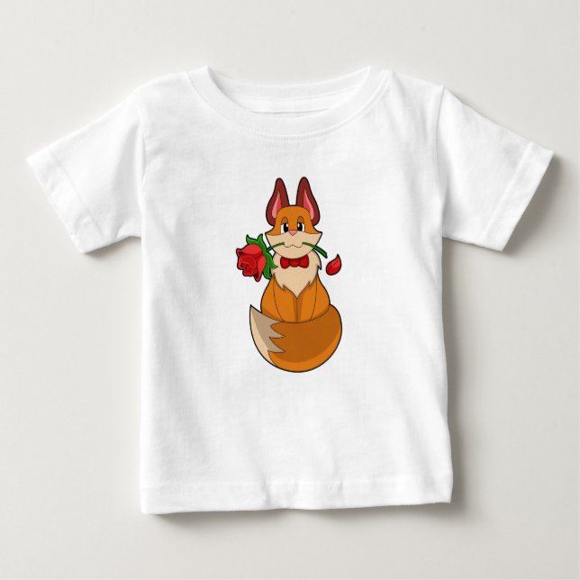 Fox with Rose Flower Baby T-Shirt (Front)