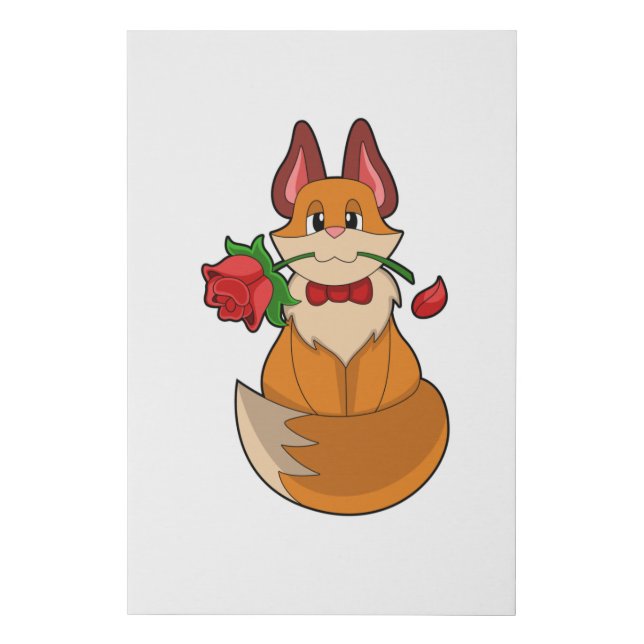 Fox with Rose Flower Faux Canvas Print (Front)