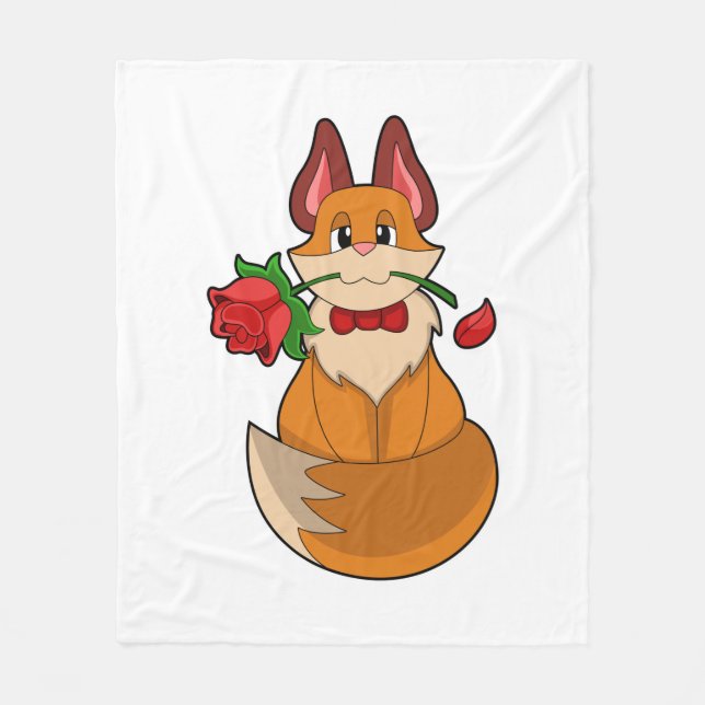 Fox with Rose Flower Fleece Blanket (Front)