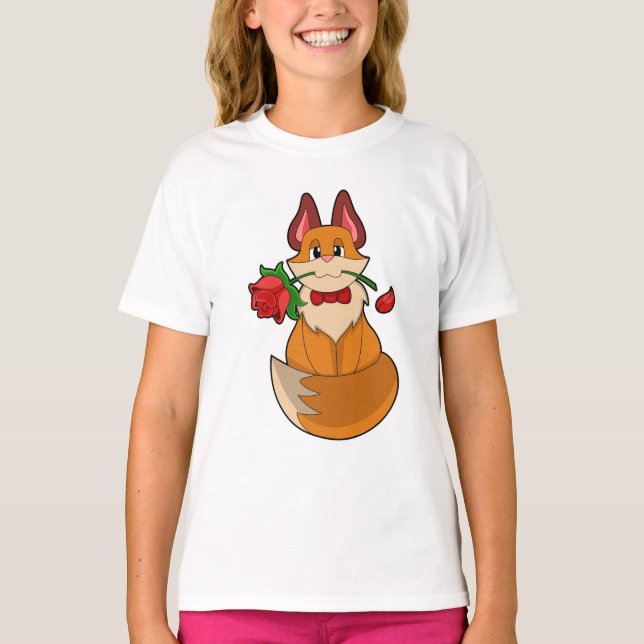 Fox with Rose Flower T-Shirt (Front)