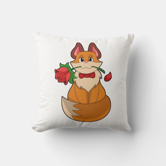 Fox with Rose Flower Throw Pillow (Front)