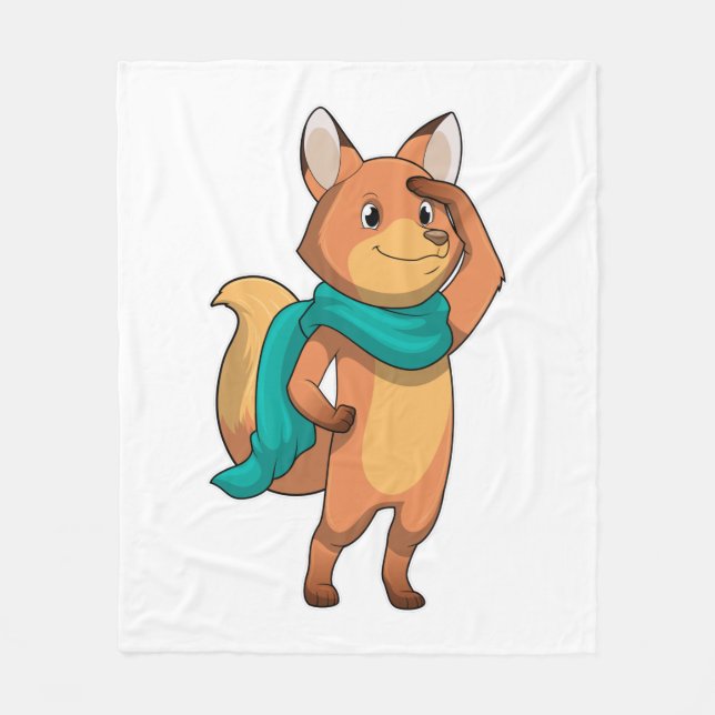 Fox with Scarf Fleece Blanket (Front)