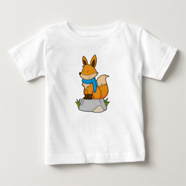 Fox with Scarf on Rock Baby T-Shirt (Front)