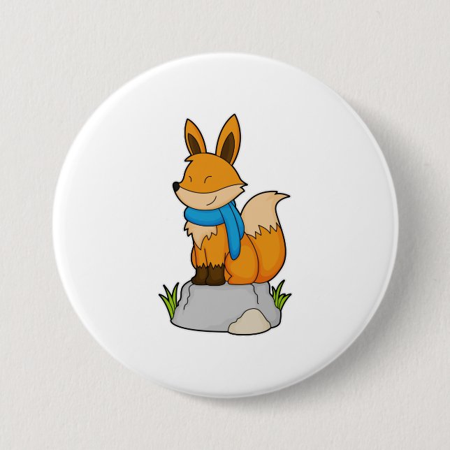 Fox with Scarf on Rock Button (Front)