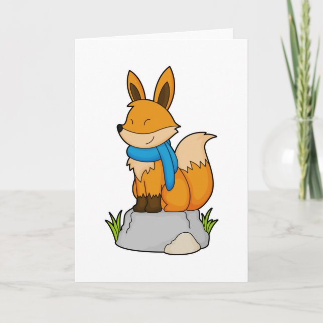 Fox with Scarf on Rock Card (Front)