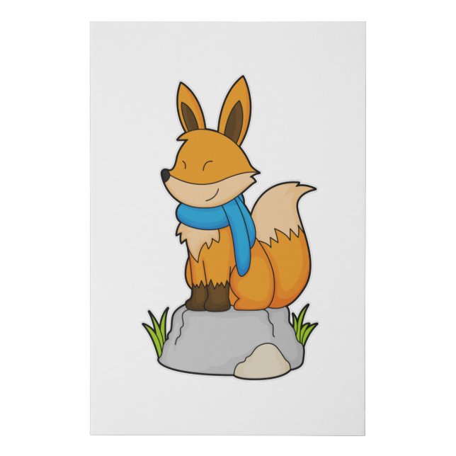 Fox with Scarf on Rock Faux Canvas Print (Front)