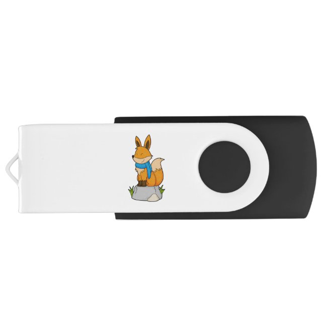 Fox with Scarf on Rock Flash Drive (Back)