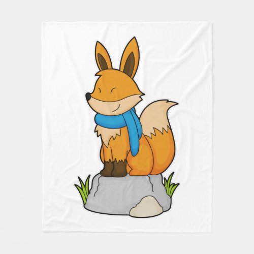 Fox with Scarf on Rock Fleece Blanket