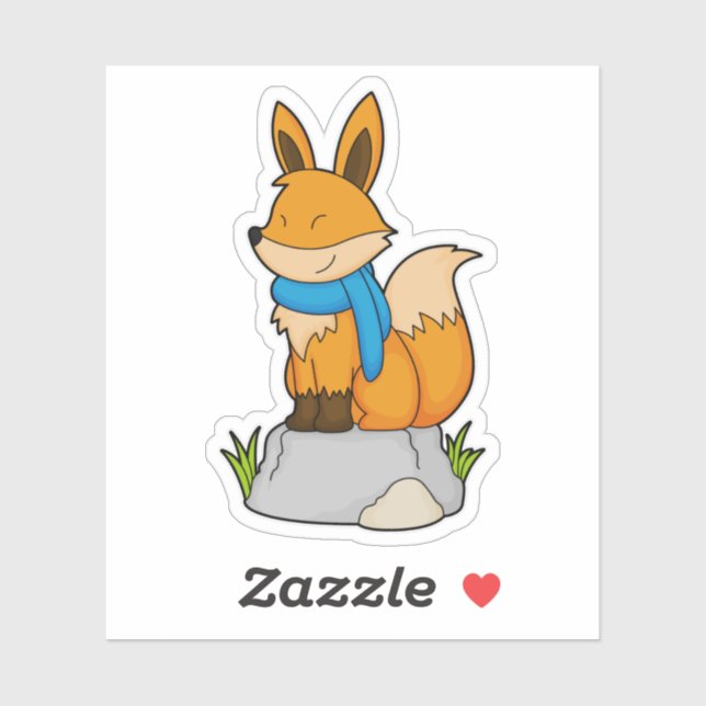 Fox with Scarf on Rock Sticker (Sheet)