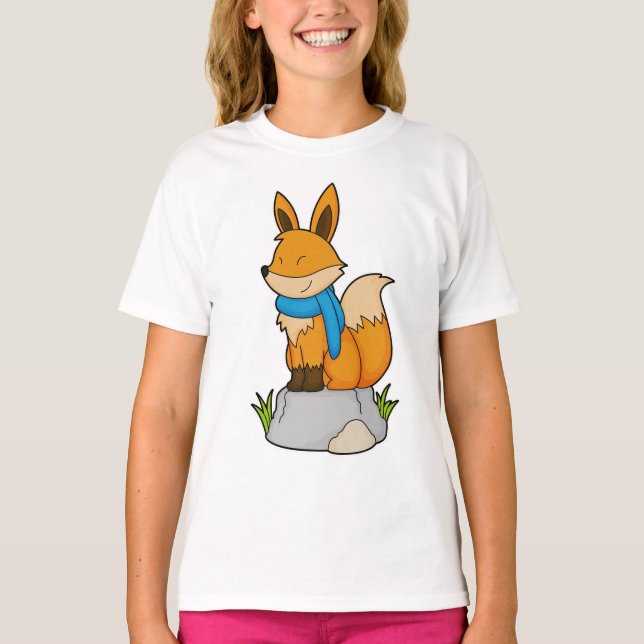 Fox with Scarf on Rock T-Shirt (Front)