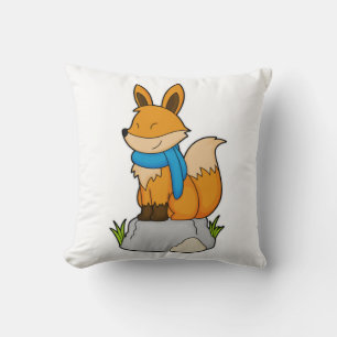 Fox with Scarf on Rock Throw Pillow