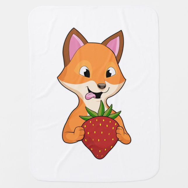 Fox with Strawberry Baby Blanket (Front)