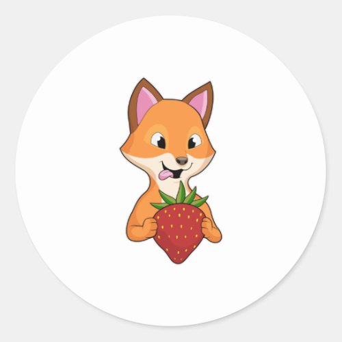 Fox with Strawberry Classic Round Sticker