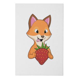 Fox with Strawberry Faux Canvas Print