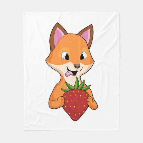 Fox with Strawberry Fleece Blanket