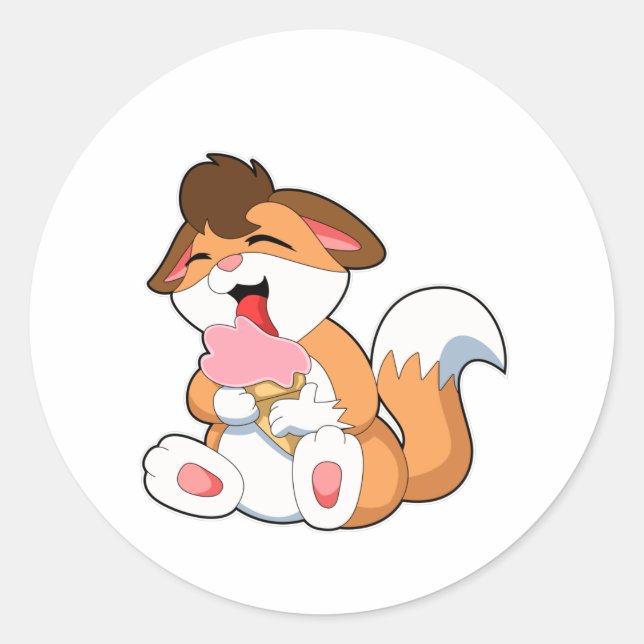 Fox with Strawberry Ice cream Classic Round Sticker (Front)