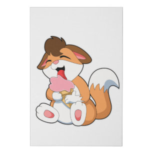 Fox with Strawberry Ice cream Faux Canvas Print