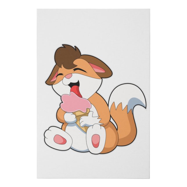 Fox with Strawberry Ice cream Faux Canvas Print (Front)