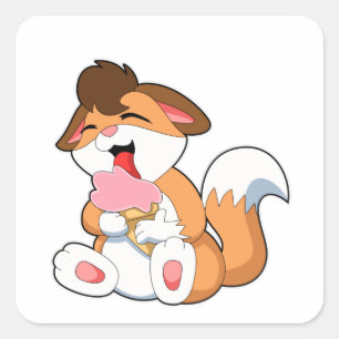 Fox with Strawberry Ice cream Square Sticker