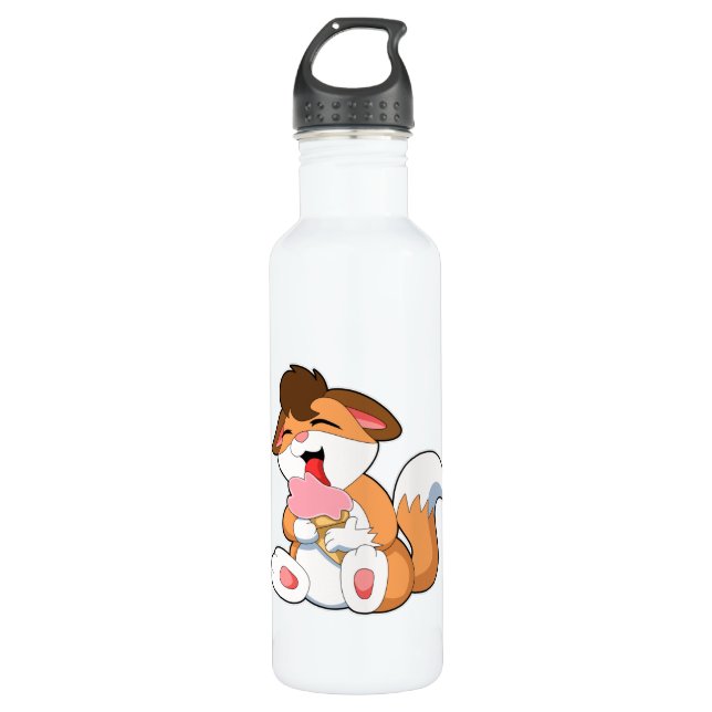 Fox with Strawberry Ice cream Stainless Steel Water Bottle (Front)