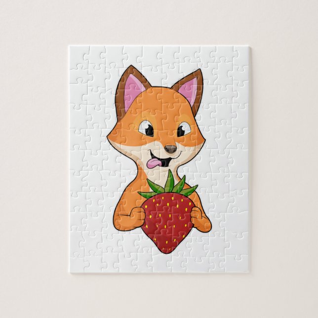 Fox with Strawberry Jigsaw Puzzle (Vertical)