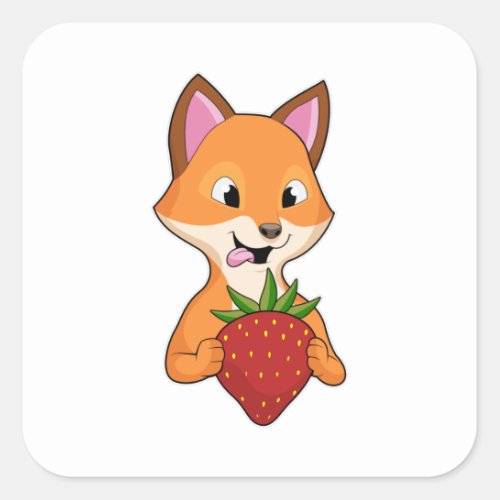 Fox with Strawberry Square Sticker