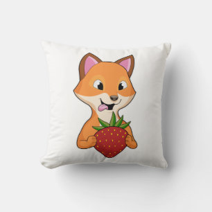 Fox with Strawberry Throw Pillow