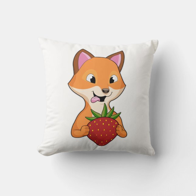 Fox with Strawberry Throw Pillow (Front)