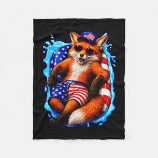 Fox with sunglasses patriotic animal summer pool fleece blanket