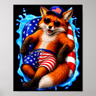 Fox with sunglasses patriotic animal summer pool poster