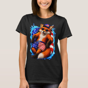 Fox with sunglasses patriotic animal summer pool T-Shirt