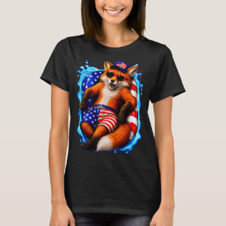 Fox with sunglasses patriotic animal summer pool T-Shirt