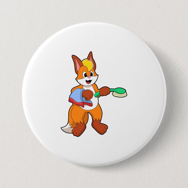 Fox with Towel & Brush Button (Front)