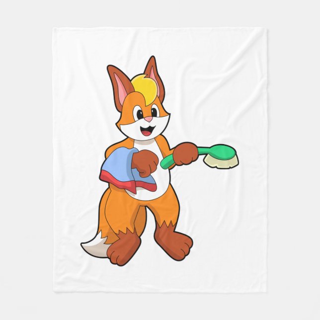 Fox with Towel & Brush Fleece Blanket (Front)