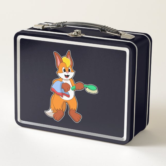 Fox with Towel & Brush Metal Lunch Box (Front)