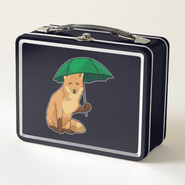 Fox with Umbrella Metal Lunch Box (Front)