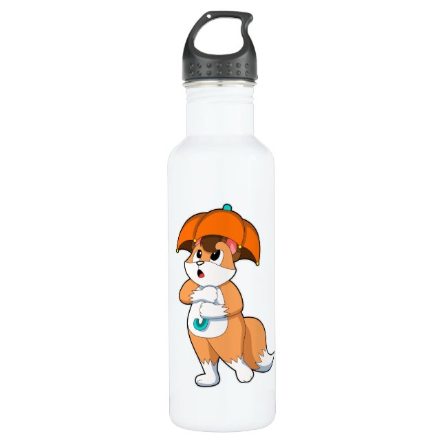 Fox with Umbrella Stainless Steel Water Bottle (Front)