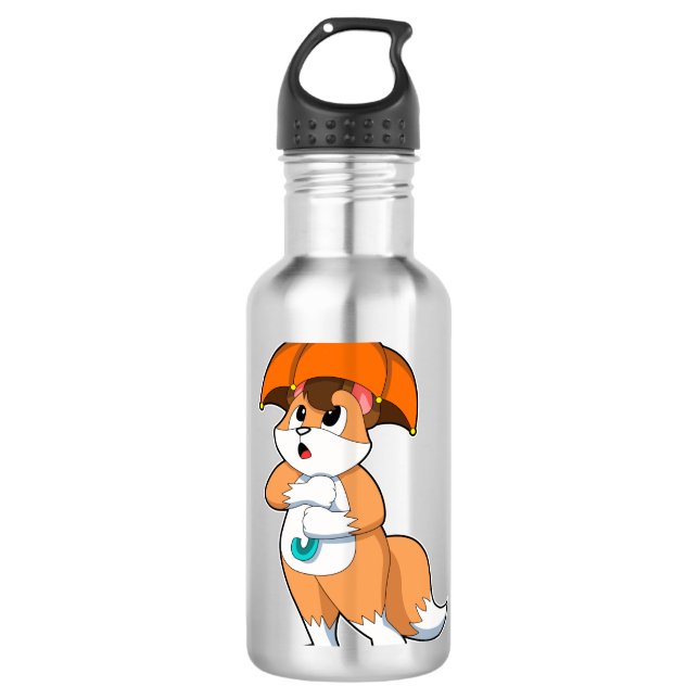 Fox with Umbrella Stainless Steel Water Bottle (Front)