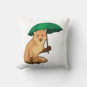 Fox with Umbrella Throw Pillow