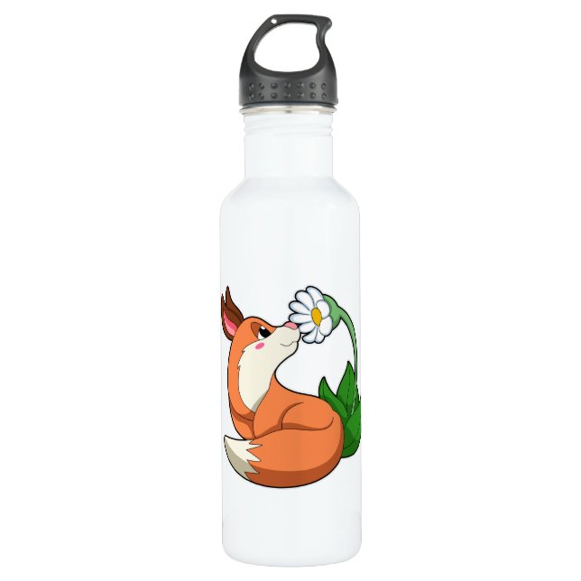 Fox with white Flower Stainless Steel Water Bottle (Front)