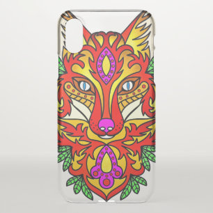 Fox wolf boho abstract art red purple yellow iPhone x case