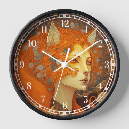 Fox Woman Fantasy Art Clock