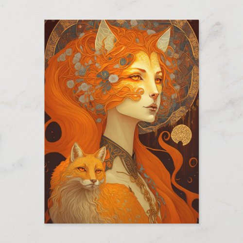 Fox Woman Fantasy Art Postcard
