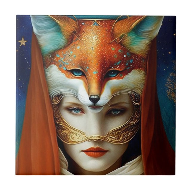 Fox Woman Surreal Fantasy Art Ceramic Tile (Front)
