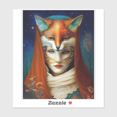 Fox Woman Surreal Fantasy Art Sticker