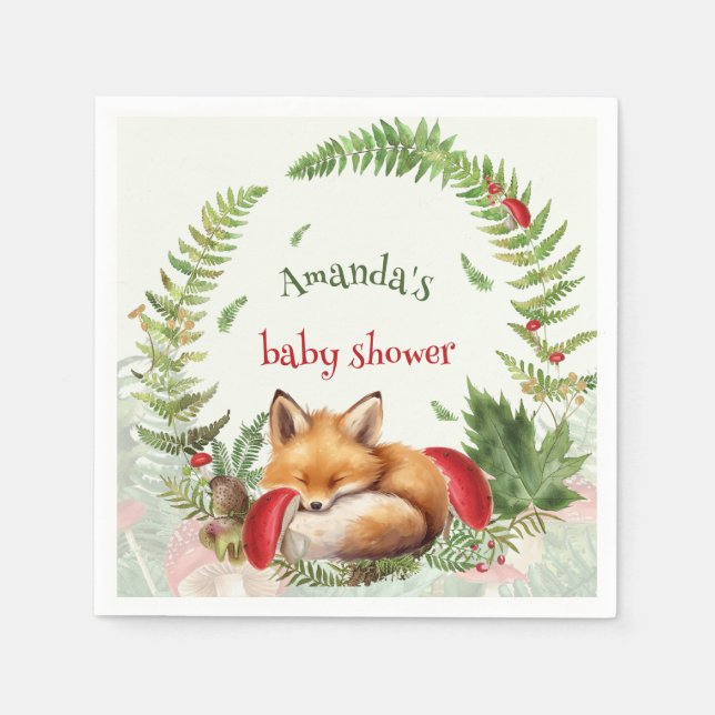 Fox Woodland Animal baby shower  Napkins (Front)