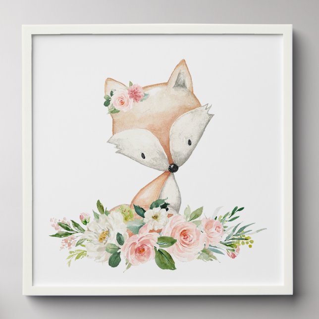 Fox, Woodland Animals, Boho, Pink Flowers Peel And Stick Photo Tile (Front Set)
