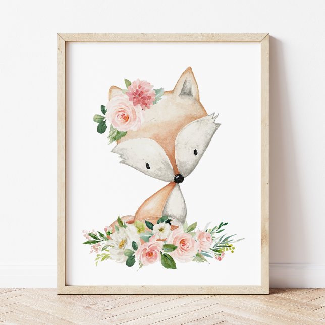Fox, Woodland Animals, Boho, Pink Flowers Photo Print (Creator Uploaded)