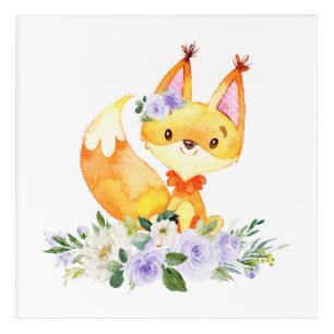 Fox, Woodland Animals, Boho, Purple Flowers Acrylic Print