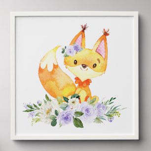 Fox, Woodland Animals, Boho, Purple Flowers Peel And Stick Photo Tile